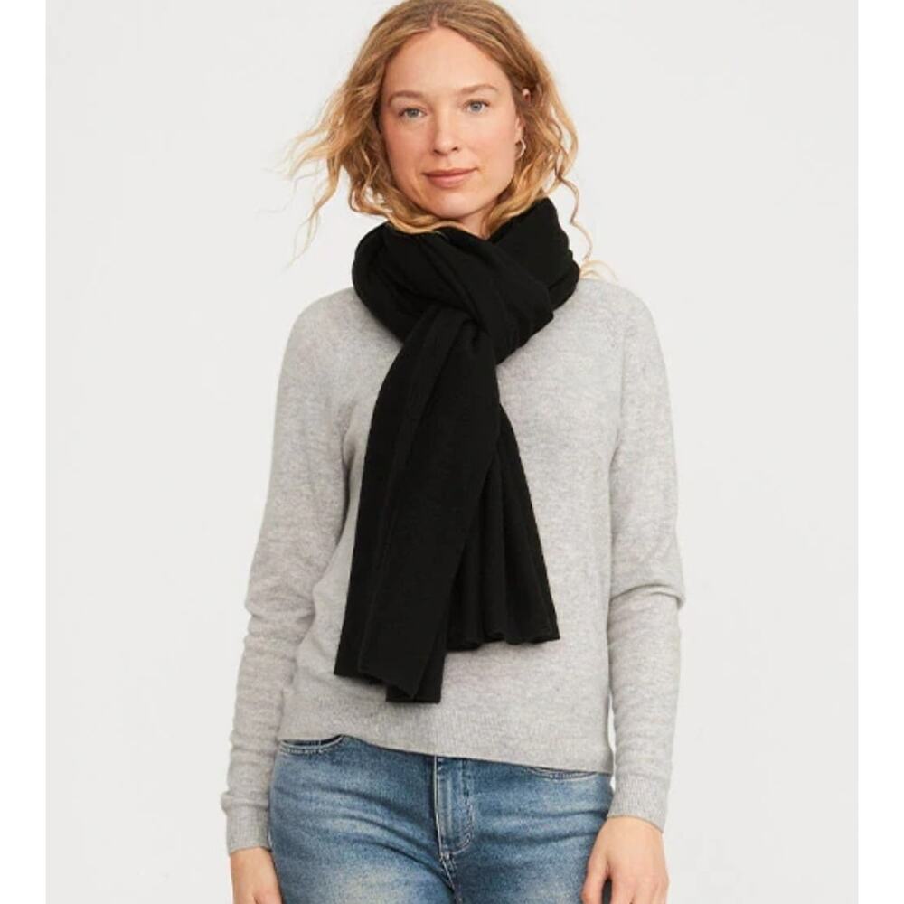 Garnet Hill 100% Cashmere Wrap Shawl 88x28in Quiet Luxury Black Scarf Old Money